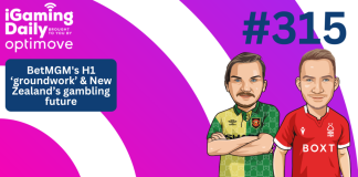 Ep 315: BetMGM H1 ‘groundwork’ & New Zealand’s gambling future iGD thumbnail featuring avatars of James Ross and Conor Porter