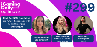 Ep 299: Next-Gen SEO – Navigating the future landscape with AI and emerging technologies iGaming Daily thumbnail featuring headshots of the three guests
