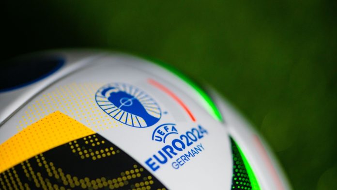 Close up of the Euro 2024 logo on a football