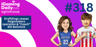 Ep 318: DraftKings ceases Reignmakers operation & “Coach” Bill Belichick iGaming Daily thumbnail featuring avatars of Jessica Welman and Charlie Horner