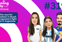 Ep 319: The race for regulation in Brazil and regulators fight back in Argentina iGD thumbnail featuring avatars of Lucia Gando, Fernando Noodt and Isadora Marcante