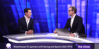 Tightening gambling restrictions are forcing investors to focus on suppliers Screenshot of ausbiz interview featuring interviewer and Tom Waterhouse