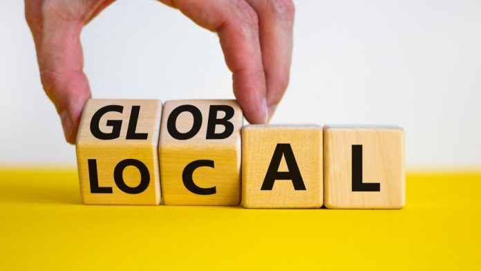 Wooden blocks that spell out the word local