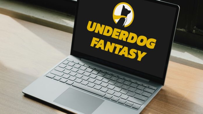 Underdog Fantasy logo on a laptop screen