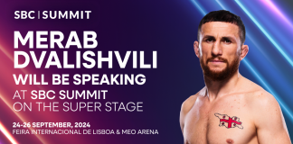 UFC champion Merab Dvalishvili to speak at SBC Summit SBC Summit poster featuring headshot of Merab Dvalishvilli