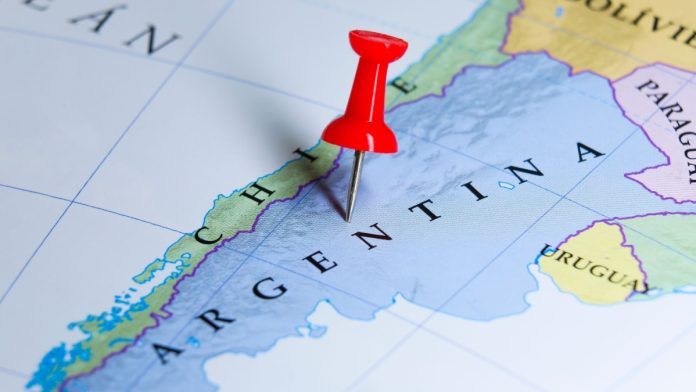 Pin placed in Argentina on map