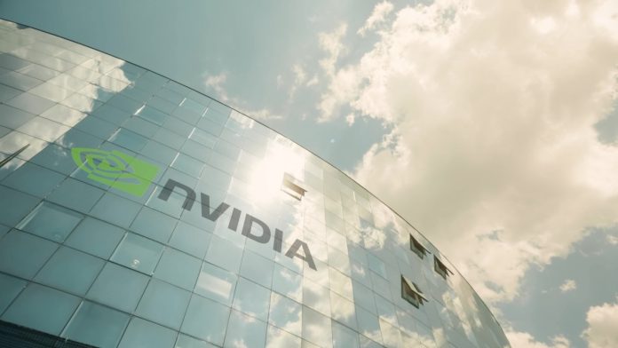 Nvidia logo on the side of an office